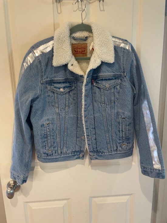 Levi's Jackets & Blazers - Levi's Light Blue Denim Jacket with White Sherpa Collar and Silver Stripe